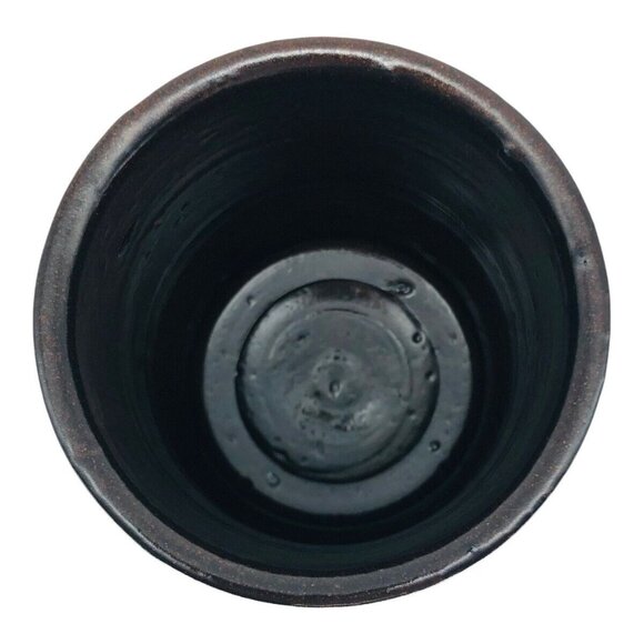 Handcrafted Dark Brown Ceramic Cup Vase With Textured Pattern Pencil Pen Holder - Picture 3 of 5